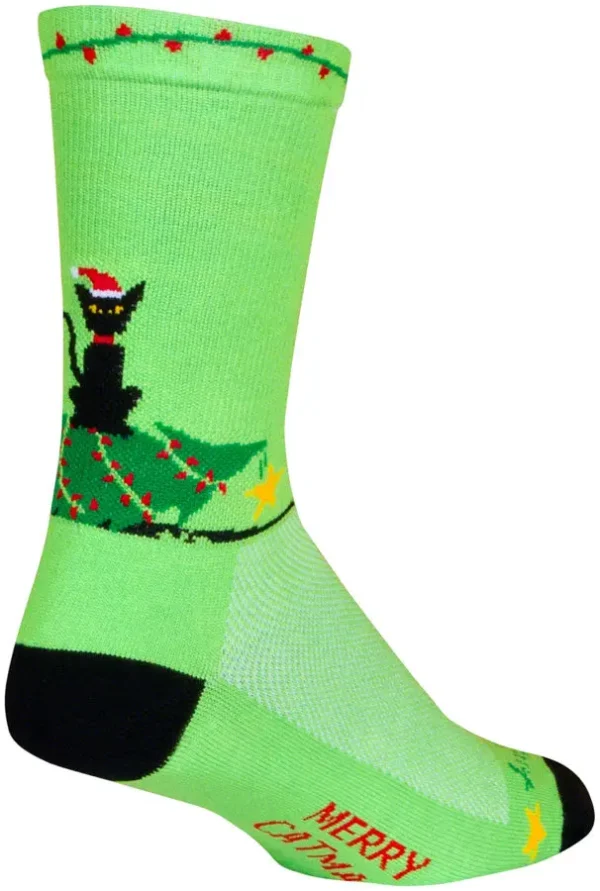 Festive Cat Christmas Socks - Green & Black Crew Socks festive cat christmas socks gr 0 1750476432 - AROUNDTHECYCLE